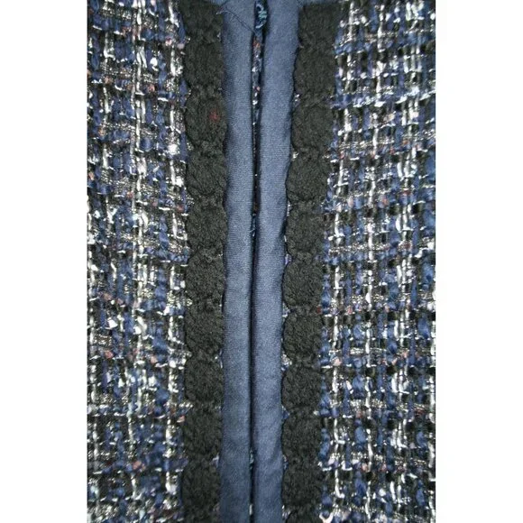 Tory Burch Annabelle Tweed Coat Jacket Blue Black Womens 10 Modern Heritage - Picture 4 of 14